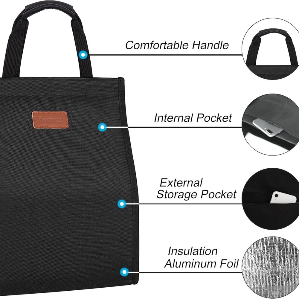 Lunch Bags for Women Insulated Reusable Lunch Tote with Internal Pocket, Adult L - Picture 3 of 6